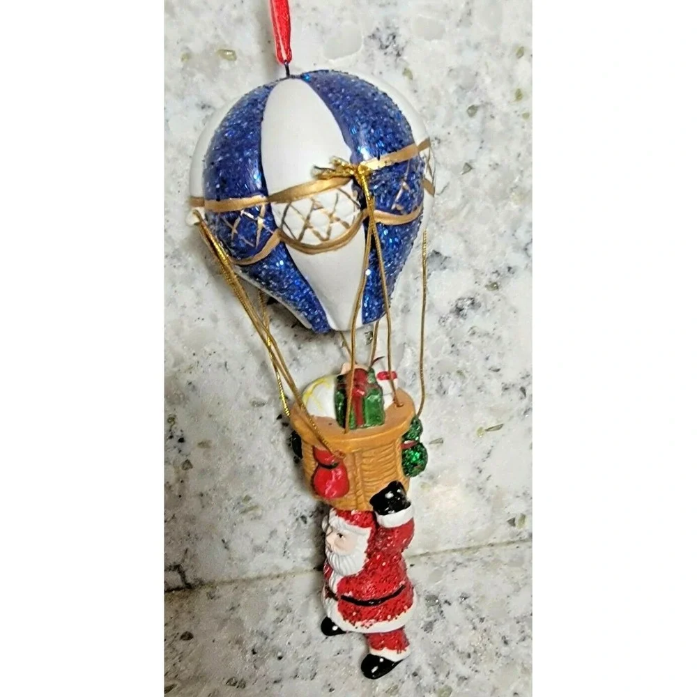 World Bazaars Vintage 90s Santa Hot Air Balloon Hanging Ornament 81345‎ Glitter
